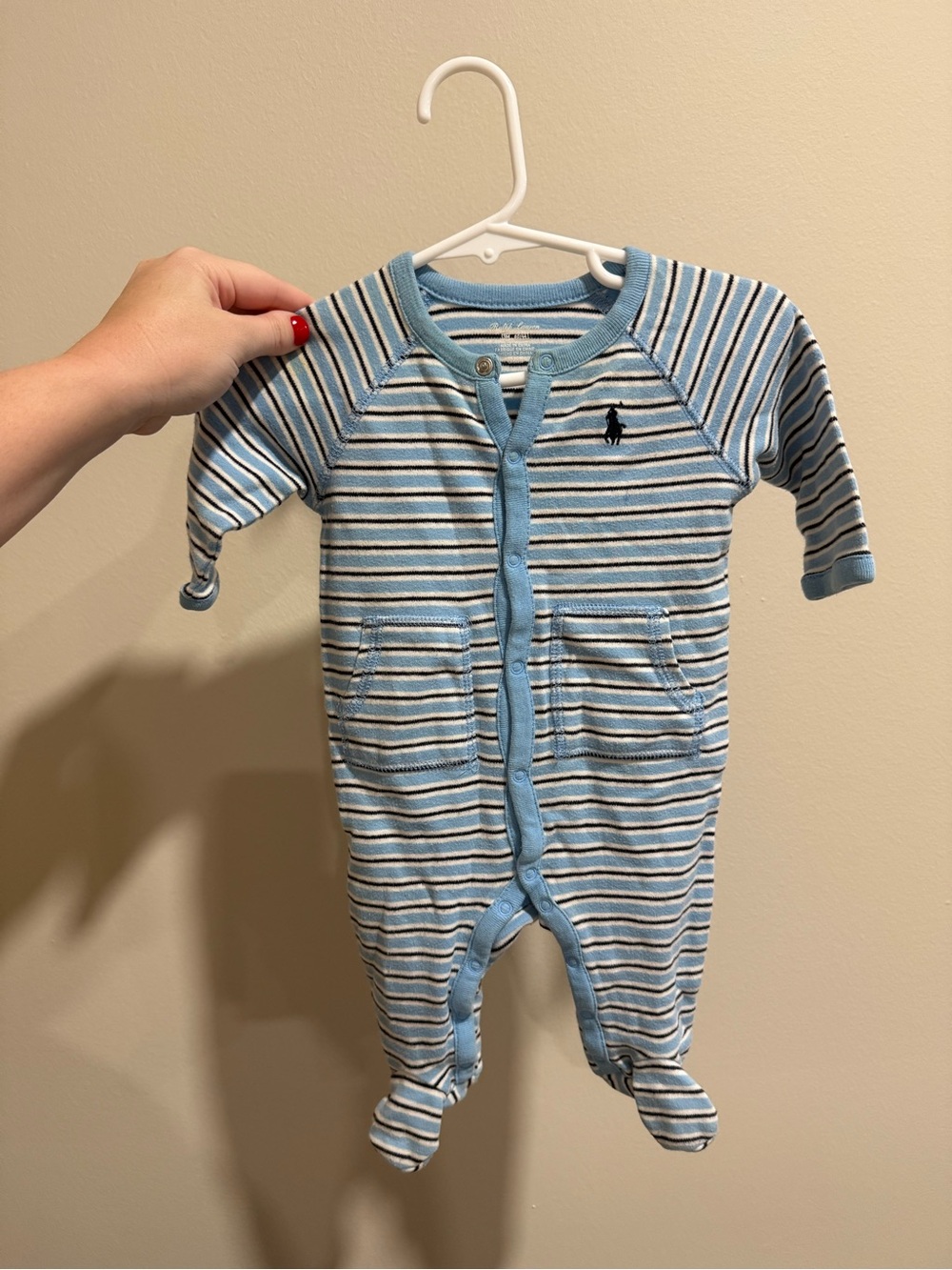Polo Ralph Lauren 3M Blue Striped Cotton Baby Boy One-Piece
